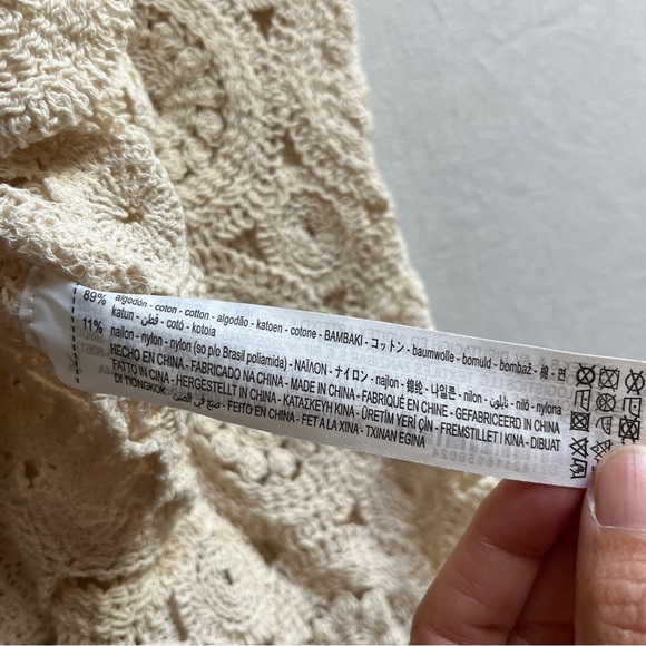 Zara Cream Crochet Women's Long Sleeve Top Sz S - Picture 6 of 8